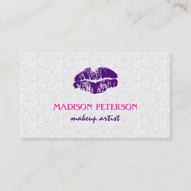 White Floral Damask Makeup Artist Design Business Business Card (Front)