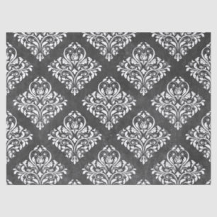 White Floral Damask on Grey Decoupage Tissue Paper
