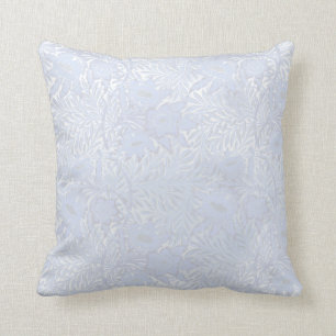 White Floral Damask Pale Blue Silver Pillow