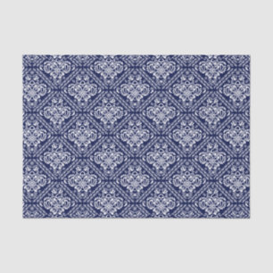 White Floral Damasks & Blue Background Tissue Paper