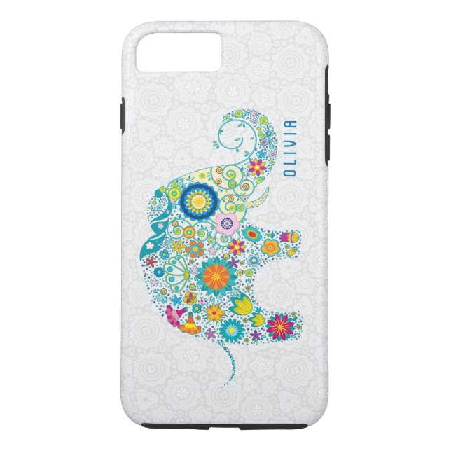 White Floral Damasks Colourful Floral Elephant Case-Mate iPhone Case (Back)