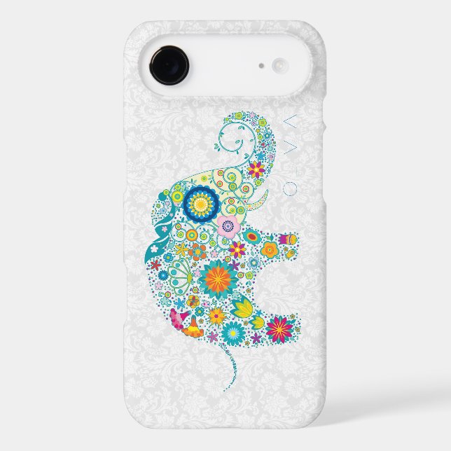White Floral Damasks Colourful Floral Elephant Case-Mate iPhone Case (Back)