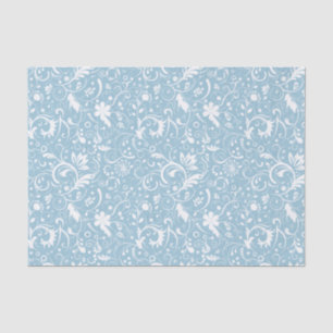White Floral Damasks Custom Blue Background Tissue Paper