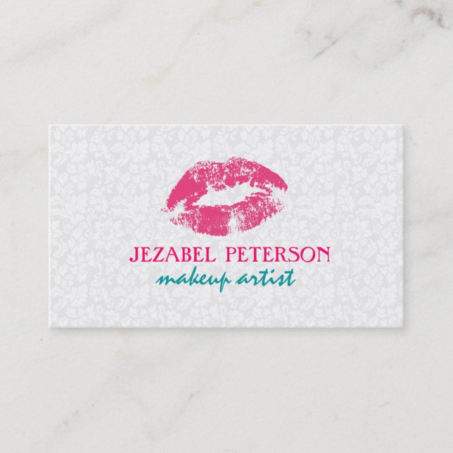 White Floral Damasks Makeup Artist Design Business Card (Front)