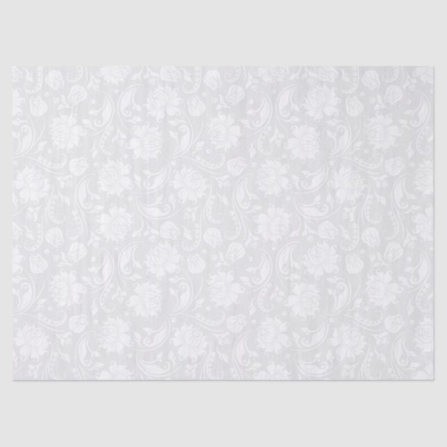 White Floral Damasks On Light Grey Background Tissue Paper (Front)