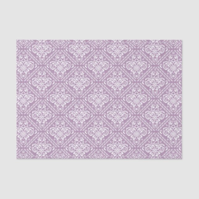 White Floral Damasks & Plum Purple Background Tissue Paper (Front)
