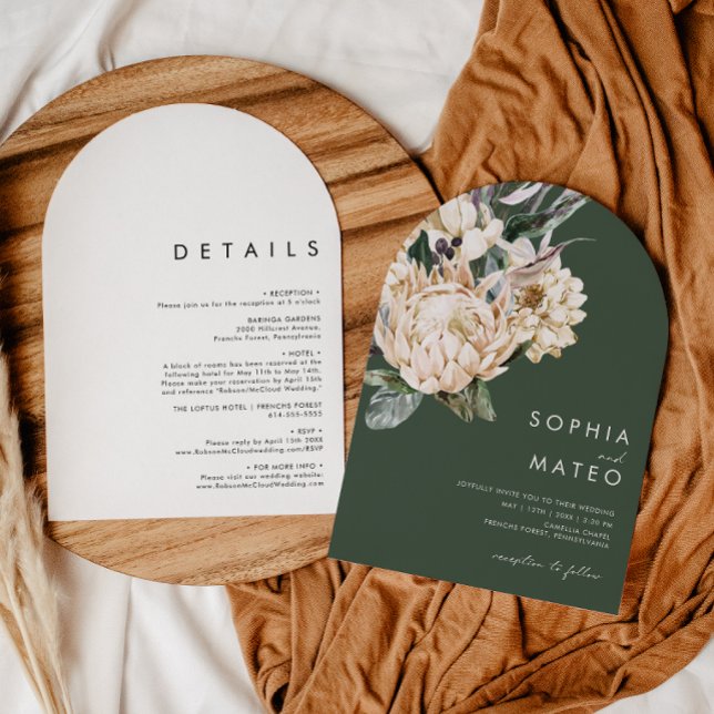 White Floral | Dark Green All In One Wedding Arch Invitation (Creator Uploaded)