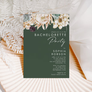 White Floral   Dark Green Bachelorette Party Invitation
