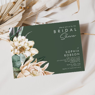 White Floral   Dark Green Bridal Shower Invitation