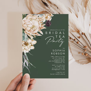 White Floral   Dark Green Bridal Tea Party Invitation
