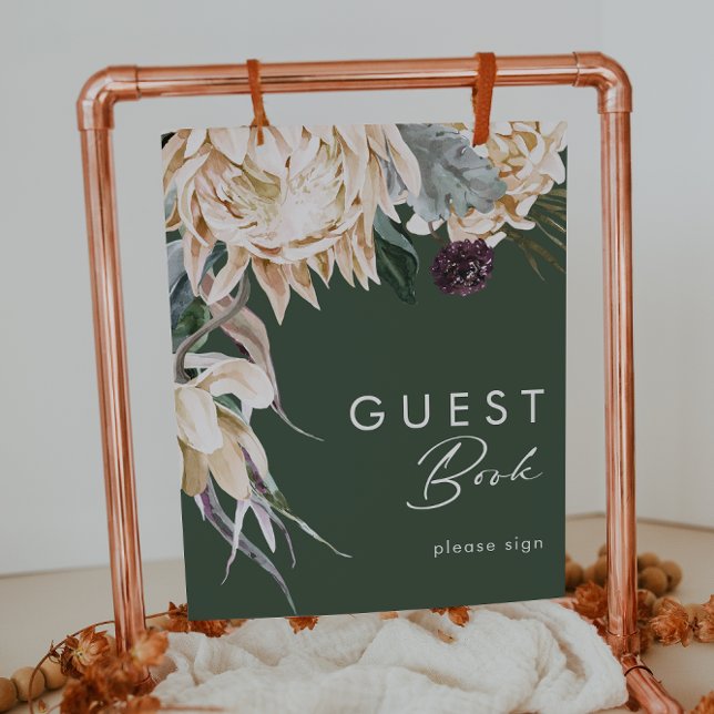 White Floral | Dark Green Guest Book Sign (Creator Uploaded)