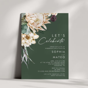 White Floral   Dark Green Let's Celebrate Invitation