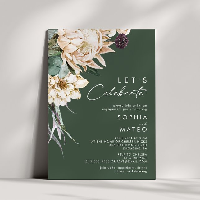 White Floral | Dark Green Let's Celebrate Invitation (Creator Uploaded)