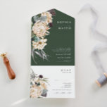 White Floral | Dark Green Photo Seal And Send All In One Invitation<br><div class="desc">We designed this White Floral | Dark Green Seal and Send All in One Invitation to complete your rustic dark tropical wedding. With its bohemian watercolor greenery to its modern boho winter flowers, including protea, dahlia, and dried lotus, the design is sure to set off your moody, minimalist green and...</div>