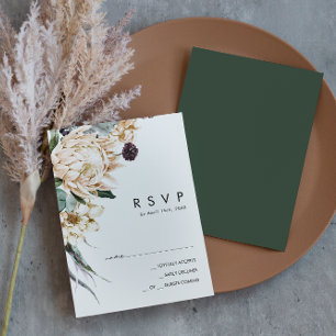 White Floral   Dark Green RSVP Card