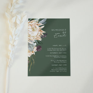 White Floral   Dark Green Schedule of Events Enclosure Card