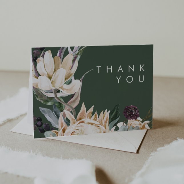 White Floral | Dark Green Thank You Card (Creator Uploaded)
