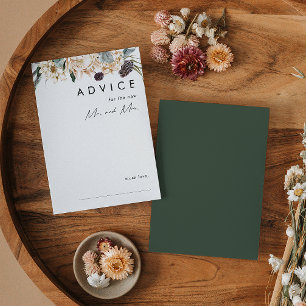 White Floral   Dark Green Wedding Advice Card