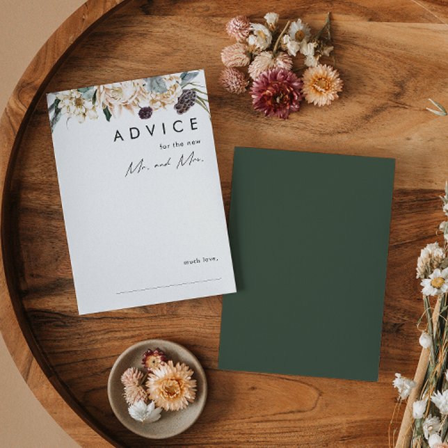 White Floral | Dark Green Wedding Advice Card (Creator Uploaded)