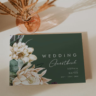 White Floral   Dark Green Wedding Guest Book