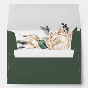 White Floral Dark Green Wedding Invitation Envelope