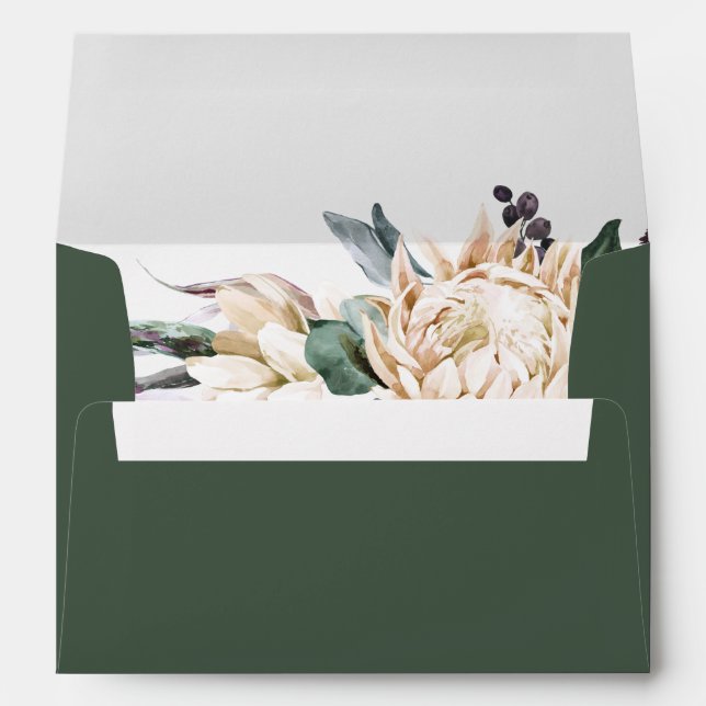 White Floral | Dark Green Wedding Invitation Envelope (Back (Bottom))