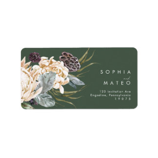White Floral | Dark Green Wedding RSVP Address Label