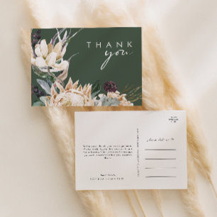 White Floral   Dark Green Wedding Thank You Postcard