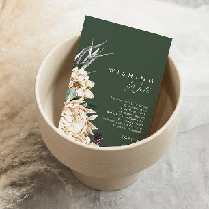 White Floral   Dark Green Wedding Wishing Well Enclosure Card