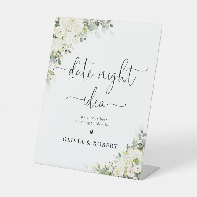 White Floral Date Night Idea Sign (Front)