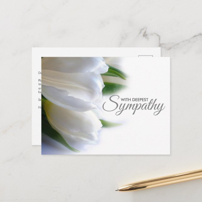 White Floral Deepest Sympathy Postcard (Front/Back In Situ)