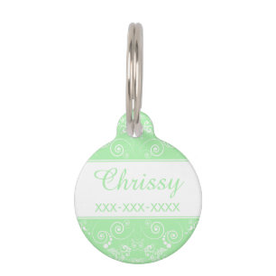 White Floral Design on Pastel Green Personalised Pet Tag