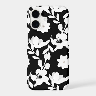 White Floral Design with Pearls on Black