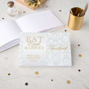 White Floral Eat, Drink and Be Married Guestbook