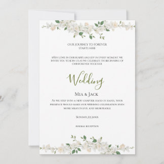 White Floral Elegance Greenery Wedding Invitation