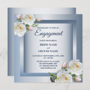 White Floral Elegant Blue Gray Engagement Party Invitation