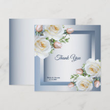 White Floral Elegant Blue Gray