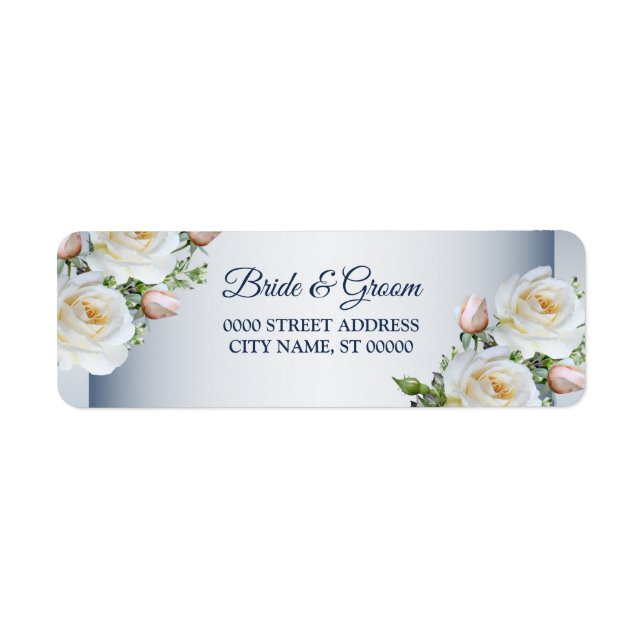 White Floral Elegant Blue Wedding Return Address (Front)