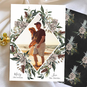 White Floral Elegant Christmas Photo Frame Holiday Card