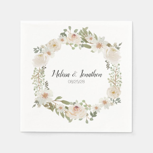 White Floral Elegant Romantic Wedding Napkins (Front)