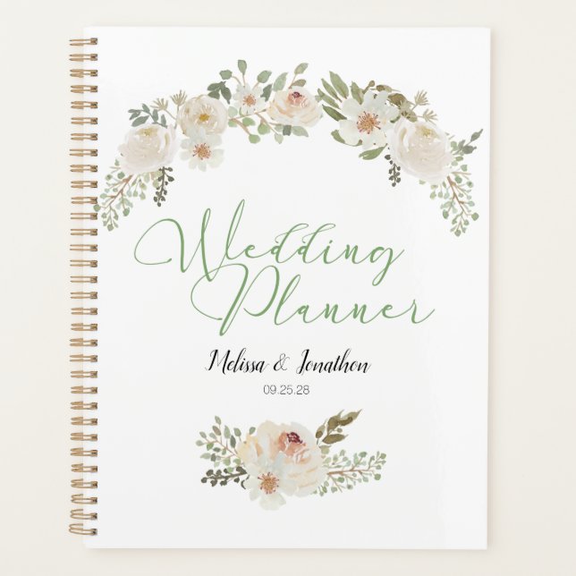 White Floral Elegant Romantic Wedding Planner (Front)