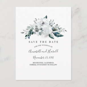 White Floral Elegant Save the Date Announcement Postcard