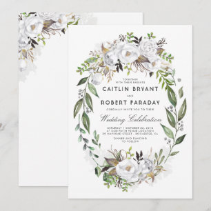 White Floral Elegant   Watercolor Greenery Wedding Invitation