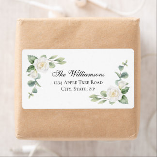 White Floral Elegant Wedding Address Return Labels