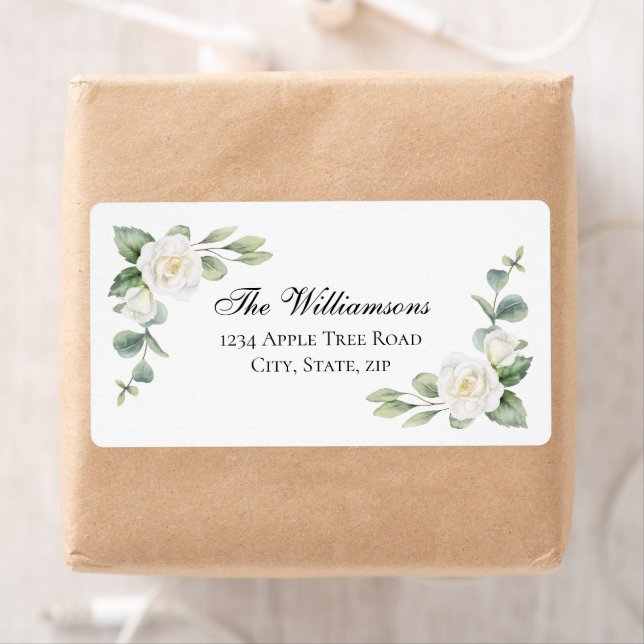 White Floral Elegant Wedding Address Return Labels (Insitu)