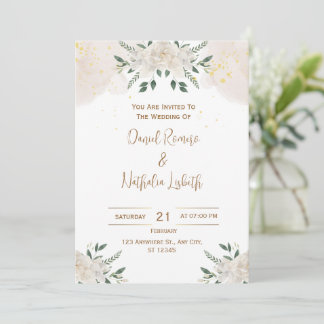 White Floral Elegant Wedding Invitation