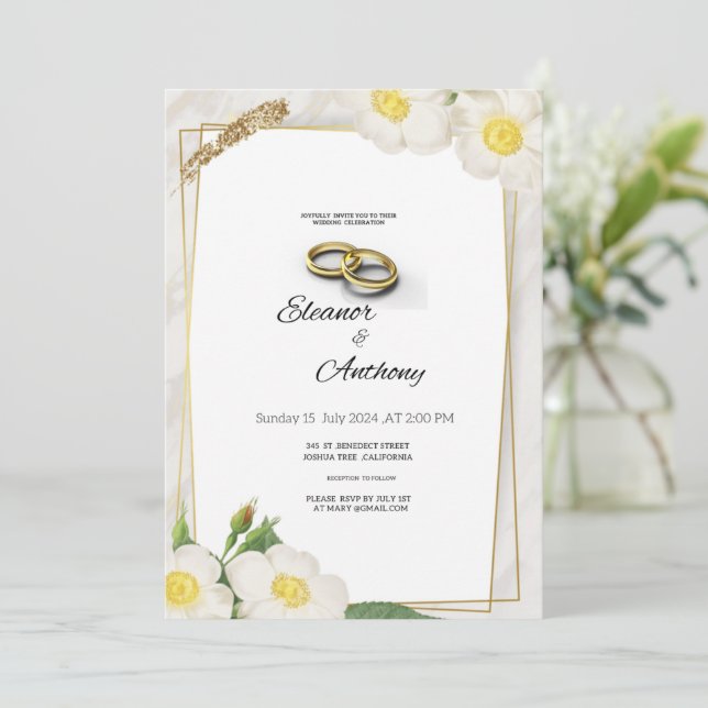 White Floral Elegant Wedding Invitation (Standing Front)