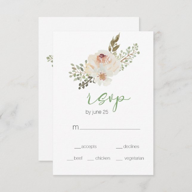 White Floral Elegant Wedding RSVP Card (Front/Back)