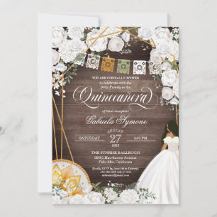 White Floral Elegant Western Charro Quinceanera Invitation