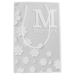 White floral embossed name initials personalised medium gift bag